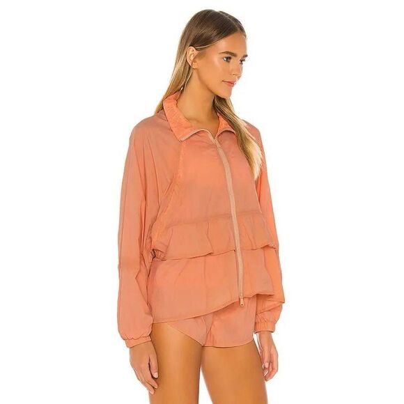 Free People Namaslay Jacket Women's Medium Peach Long Sleeve Full Zip Ruffle - Picture 3 of 8